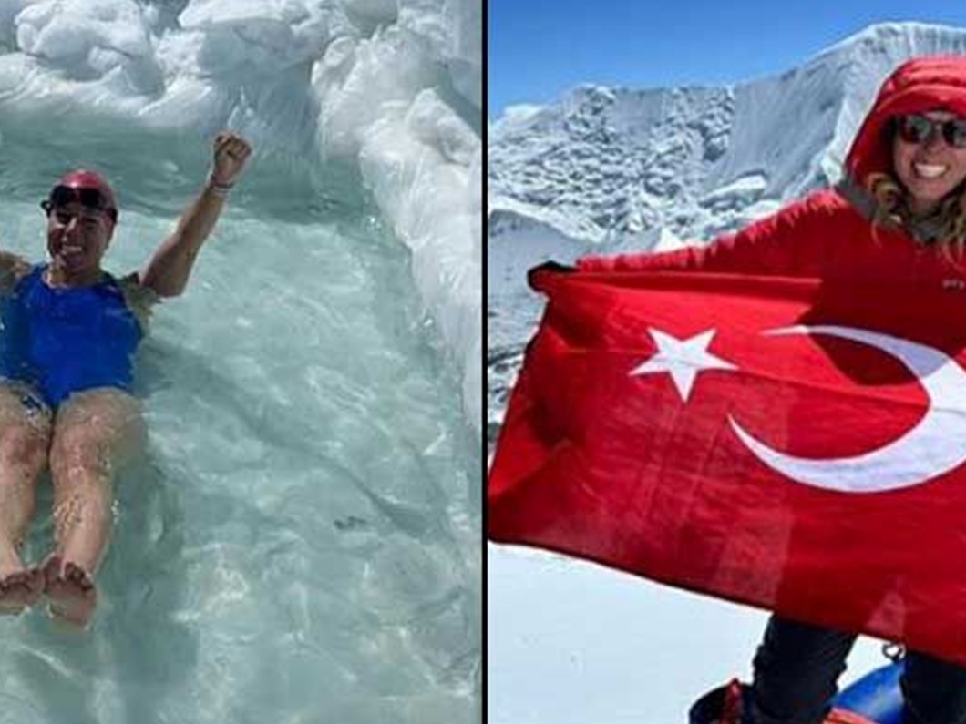 Deniz Kayadelen'den dünya rekoru: Everest'in tepesinde yüzdü